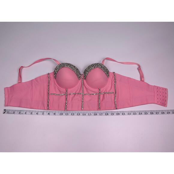 NWT Molly’s World Boutique Pink Rhinestone Cropped Corset Top Size 34B / XS - Picture 8 of 11